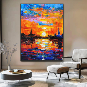 <span class=keywords><strong>Peinture</strong></span> à l'huile sur toile <span class=keywords><strong>de</strong></span> style moderne faite à la main, <span class=keywords><strong>coucher</strong></span> <span class=keywords><strong>de</strong></span> <span class=keywords><strong>soleil</strong></span> sur la <span class=keywords><strong>plage</strong></span>, décoration murale, peintures à l'huile <span class=keywords><strong>de</strong></span> paysage, art mural abstrait - Product Image 1