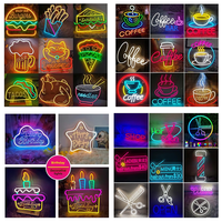 Enseigne lumineuse LED néon en forme de hamburger, thé au lait, frites, ramen, poulet frit pour stand publicitaire et décoration de marché nocturne