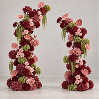 Arche florale personnalisée bordeaux rose, arrangement de roses artificielles en soie, dahlias, anthuriums, hortensias, cadre métallique, toile de fond de scène de mariage