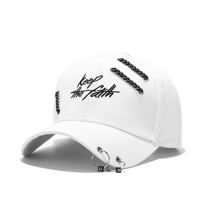 Cappellino da Baseball Punk con Anelli Metallici e Ricamo di Lettere, Cappello Trucker Regolabile in Cotone, Cappello da Sole Hip Hop per Uomo e Donna, Vendita all'Ingrosso - Product Image 3