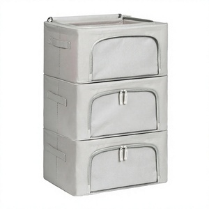 BEST Foldable Fabric Clothes Storage <b>Box</b> Stainless Steel Frame Zipper Laundry <b>Hamper</b> Large Capacity Modern Clothing Organizer - Product Image 3