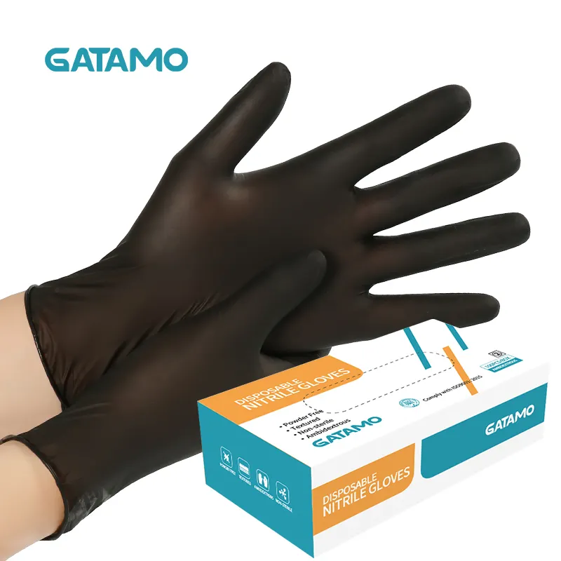 SN009 pas cher examen guantes de nitrilo boîte 4 6mil noir gants en nitrile pur examen alimentaire jetable sans poudre gants en nitrile