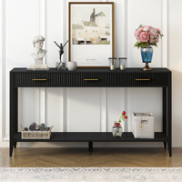 Livraison gratuite U_STYLE Table console en bois de style farmhouse noire de 60 pouces avec 3 tiroirs et étagère de rangement pour le salon, l'entrée