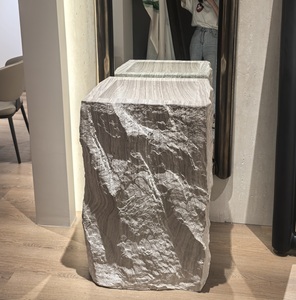 Lavabo sur pied carré moderne de style Wabi Sabi, couleur crème, en pierre artificielle, pour intérieur - Product Image 2