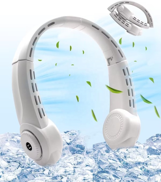 Neck Fan Foldable LED Digital Display Outdoor Rechargeable Electric Air Cooling Portable Bladeless Neck Fan with Three Speed