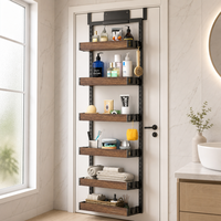 Keuken Heavy Duty 2-in-1 wandmontage & hangende kruidenrek 6-laags over-de-deur voorraadkast organizer met verstelbare houten manden