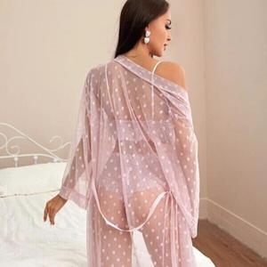 Nouvelle conception de lingerie amusante pour femmes, robe transparente sexy en dentelle et maille, ensemble trois pièces - Product Image 5