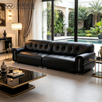 Modernes Luxus-Echtleder-Sofa mit Drei Sitzen, Modulares Design, Holz-Eisen-Rahmen, Kissenrücken, Gerade Armlehnen für Wohnzimmer