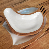 Set de service en bois en forme d'animal Fourchette à cochon Design Bois naturel Plateaux à glaçure blanche Plateau décoratif mignon Vaisselle Salon