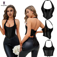 13 os en plastique supportés femmes Sexy licou Satin Corset Vintage Paisley à lacets dos nu désossé Bustier hauts courts