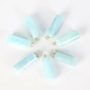 Wholesale High Quality Aquamarines Cylinder Crystal Pendant Aquamarines Healing Crystal Pendant Necklace For Gift