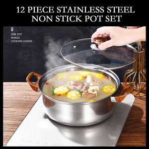 Stock Eco-Friendly Sustainable 18Pcs Modern Stainless Steel Kitchen Cookware Set Cooking Pots Pans Glass Lid Oven <b>Safe</b> - Product Image 4