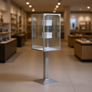 Vitrine encadrée en aluminium 43x43x161cm, verre trempé blanc, étagères réglables en hauteur, présentoir verrouillable - Product Image 3