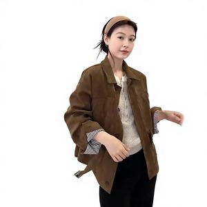 سترة YSHUO نايوي الخريفية ذات الملمس القديم من الجلد المخملي، بأزرار مفردة وحزام خصر محدد - Product Image 2