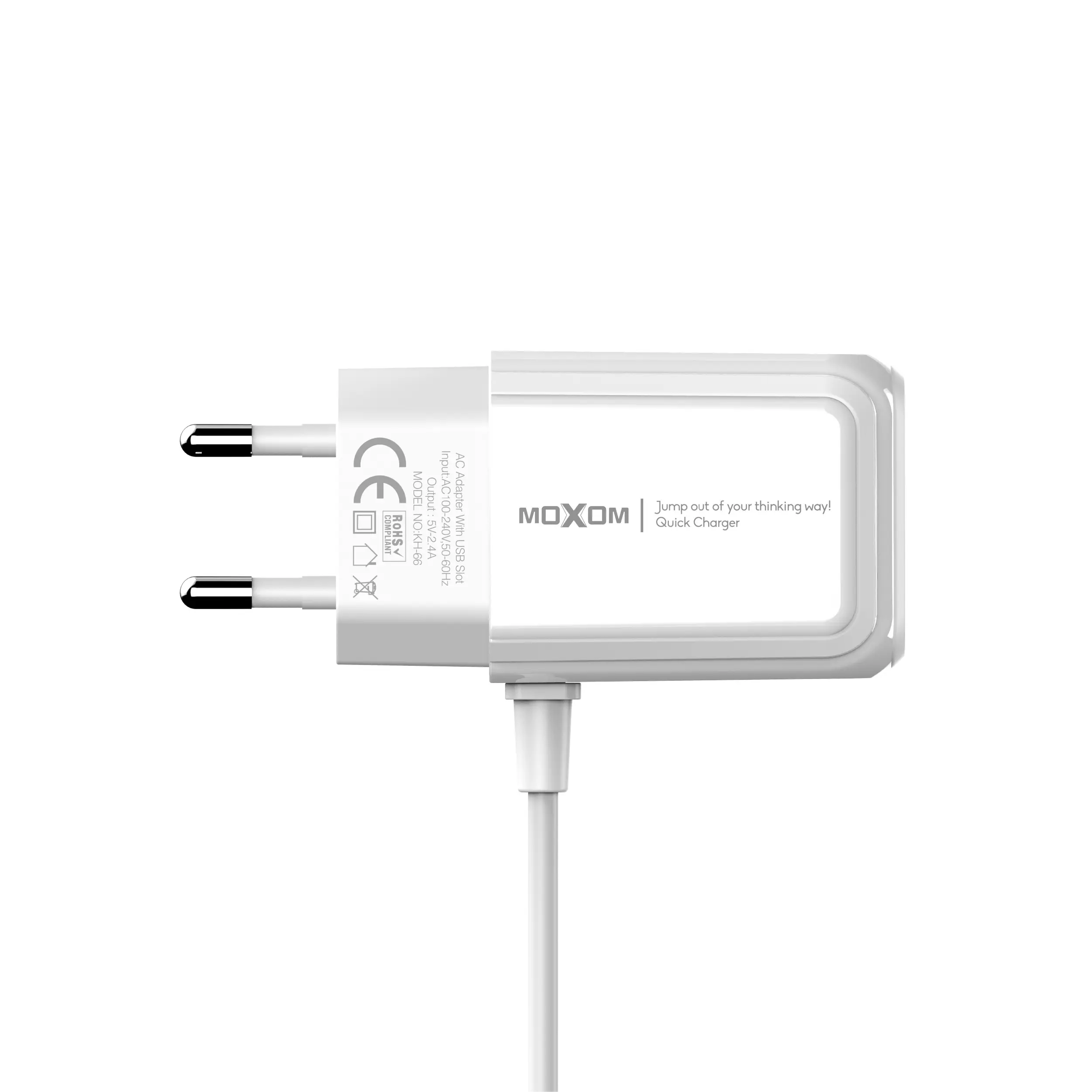 MOXOM Wired Phone Charger with 1 USB Port Type C Cable Quick Cell Phone 2.4A 12w Power Bank Mobile Charger