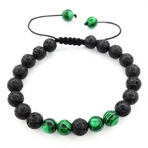 Bracelet ajustable en pierres naturelles, perles de lave, couleur malachite, cordon tressé, unisexe, cadeau, bijoux - Product Image 4