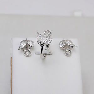 Bague ouverte double feuille en argent S925 plaqué or rose, forme diamant taillé, réglable, DIY, pour femme, accessoire 1255 - Product Image 1