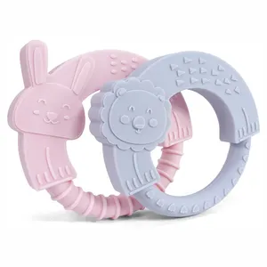 新款动物狮子硅胶出牙器Bpa免费婴儿出牙奶嘴咀嚼玩具食品级出牙器环