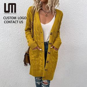 2026 Nieuwe Gebreide Damestrui Voor Herfst/Winter-Lang Design, Knoopvest, Stijlvolle Bovenkleding Voor Koud Weer - Product Image 1