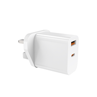 Cargador de Doble Puerto GaN PD 3.0 de 25W con Enchufe del Reino Unido (Tipo-C + USB-A), Certificado CE, Compatible con Laptops, Protección OTP, para Teléfonos Móviles y Relojes Inteligentes
