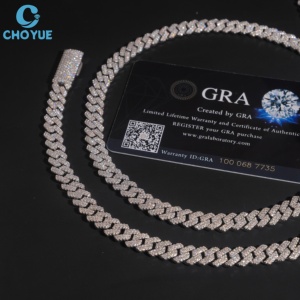 Factory Direct Men's Rhodium Plated 925 Silver Moissanite Link <b>Chain</b> <b>Necklace</b> Hiphop Style GRA Certified Everyday Wear Jewelry - Product Image 3