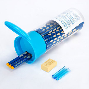 Deli 58138 Bucket Pencil Hb Blue Plastic Student School Writing Pencil With Eraser And Sharpener Set - Product Image 1