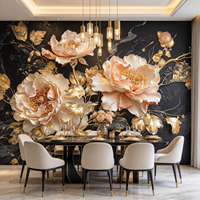 Papier peint mural personnalisé floral 3D de luxe, feuille dorée, pivoine, pour salon, mur d'arrière-plan de télévision, décoration intérieure