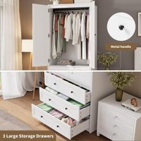 Armoire moderne blanche à 2 portes, style panneau plat, 3 tiroirs, armoire de chambre autoportante en bois, meuble de maison RTA