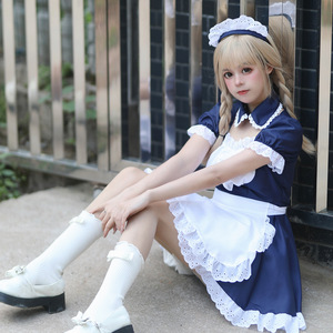 Akihabara Japanese Style Cute Maid Outfit Navy Blue Polyester Cosplay Costume For Halloween Performance - Product Image 2