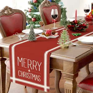 Decorações de linho para mesa, corredor vintage de 13x72 polegadas para festas de feliz natal vermelho e branco