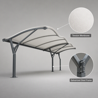 Structure de carport en membrane en forme de Y, à poteau unique, double cantilever, ondulée, imperméable, résistante aux UV, auvent de stationnement sur mesure