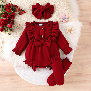 Kids Clothing Children's Clothing New Style Toddler <b>Long</b>-sleeve Rompers <b>Socks</b> Headbands Baby Girl Clothes 0-18M - Product Image 1