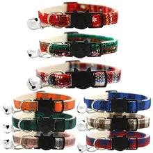 Personalized dog collar manufacturers custom  print adjustable classic plaid cat collar nylon christmas cat dog collar with bell