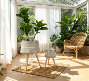 Chevron Pattern Waisted Barrel Tripod Plant <b>Pot</b>, Embossed Decorative Standing <b>Flower</b> Planter Indoor Outdoor Home Garden - Product Image 3