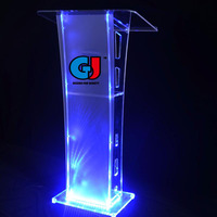 Pupitre de cérémonie en acrylique transparent facile à assembler et détachable, pupitre d'église en acrylique avec éclairage LED