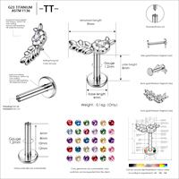 Piercing Labret en Titane ASTM F136 16G à Filetage Interne pour Cartilage, Tragus, Hélix, Lèvre, Or – Bijou de Piercing Corporel