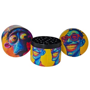 Colorful Cartoon Skull Herb Grinder 63mm Round Zinc Alloy Magnetic Lid Storage Container <b>Smoking</b> Accessory - Product Image 2