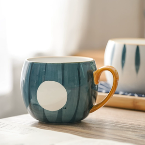 Factory Direct Sale Pumpkin Shape Cartoon Design Eco-friendly Stoneware Ceramic Coffee Mug Blue Pattern <b>Orange</b> Rim Dishwasher - Product Image 1