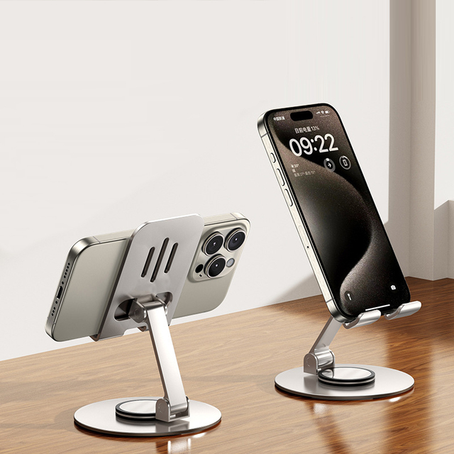 Zinc Alloy Lay on Desk Factory Price Silver Desktop High Quality Rotary Phone Holder Foldable Stand