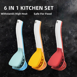 Ensemble d'ustensiles de cuisine 6 en 1 écologiques résistants à la chaleur, compacts, empilables, sans BPA, en silicone, avec support de rangement - Product Image 2