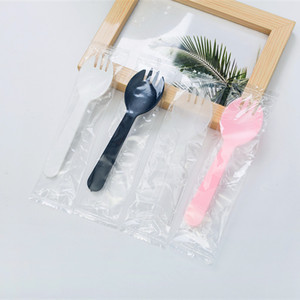 Disposable Plastic Spoons Forks Ladles Individually Packaged Ice Cream Dessert Sets Thickened Party Cutlery Pink - Product Image 1