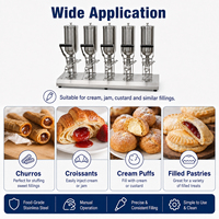 Mesin Pengisi Churros Manual 5 Kepala, Injektor Krim Stainless Steel 304, Mesin Pengisi Kue, Toko Kue, Kotak Kayu
