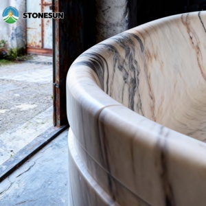 Baignoire ronde autoportante en pierre naturelle StoneSun Calacatta Viola, baignoire en marbre pour salle de bain à domicile - Product Image 4