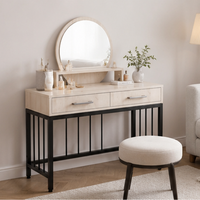 Coiffeuse nordique pour chambre à coucher avec miroir et éclairage, 100 cm, 2 tiroirs, structure en métal et fer, pour maquillage et coiffure