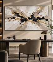 Peinture sur toile abstraite texturée 3D Or Noir Ivoire, Art mural de luxe pour la décoration de hall d'hôtel, villa, salon