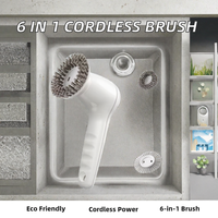 Brosse de nettoyage électrique 6-en-1 en plastique écologique avec poils en nylon, style raclette, pour cuisine et chaussures - Sans fil et automatique