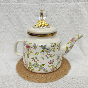 Nouvelle <span class=keywords><strong>théière</strong></span> en émail de couleur émail, design moderne et simple, bouilloire à fond plat avec couvercle pour le thé au lait, le beurre et les assaisonnements - Product Image 1