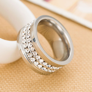 Bague en diamant 10MM, coupe ronde brillante, double rangée, en acier doré, pour femme, à porter au quotidien, bijoux de forme géométrique - Product Image 4