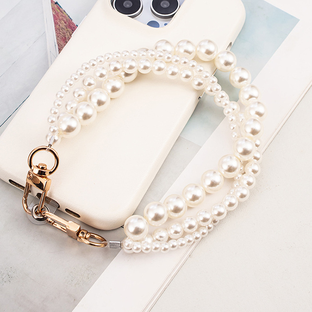 YN Phone Case Pearl Strap Bracelet Chain Beaded Phone Charm Wrist Strap Keychain Imitation Pearl Handbag Chain Accessories
