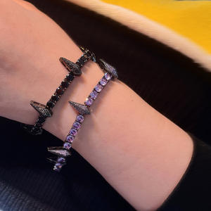 <span class=keywords><strong>Bracelet</strong></span> pour homme style punk, Hip-Hop, motif Panthère noire, entièrement orné de zircons, finition Iron White Powder Black Purple - Product Image 3